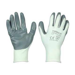 TIMCO SECURE GRIP NITRILE GLOVES GREY-WHITE LARGE ( 9 ) PK12