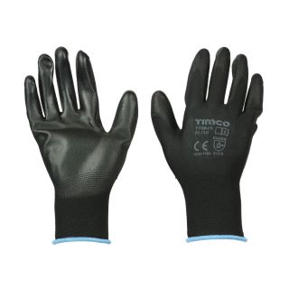 TIMCO PU DURABLE GRIP BLACK GLOVES  LARGE / XL ( 9/XL ) PK12