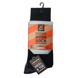 XPERT CORE COMFORT WORK SOCKS 3PACK BLACK SZ6-11
