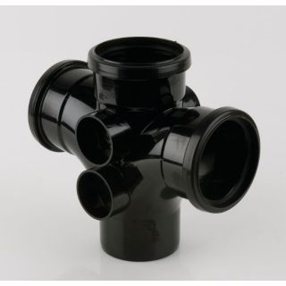 BS490 110mm SOIL DOUBLE BRANCH BLACK 92.5deg Triple Socket