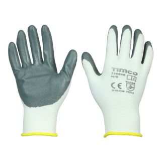 TIMCO SECURE GRIP NITRILE GLOVES GREY-WHITE XL ( 10 ) PK12